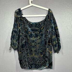 Dalia Off Shoulder Velvet Witchy Burnout Off Shoulder Top Black Blue Gold Sz. XL